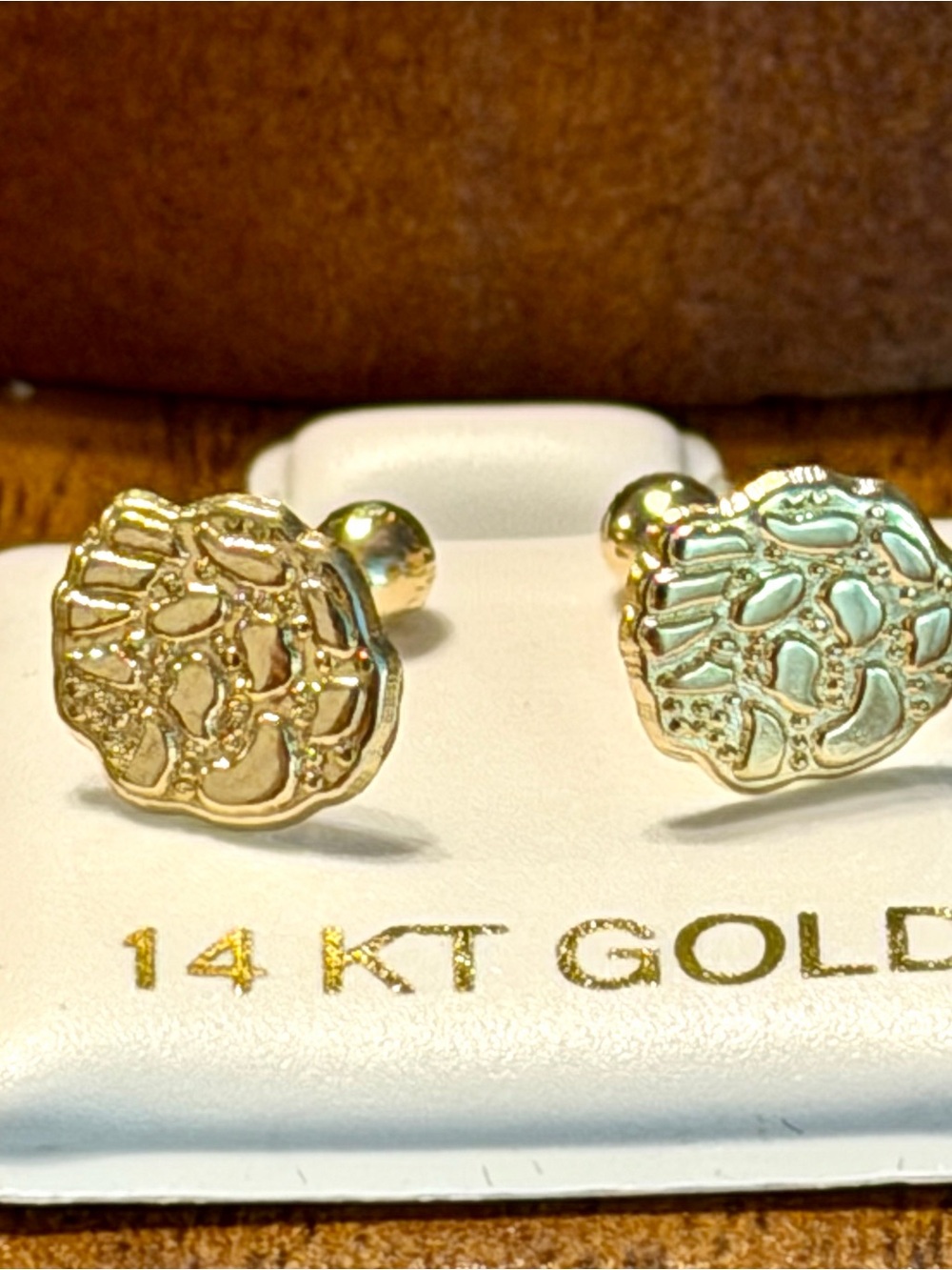 14K Gold Nugget Pebble Molten Textured Stud Earrings with ball Screw